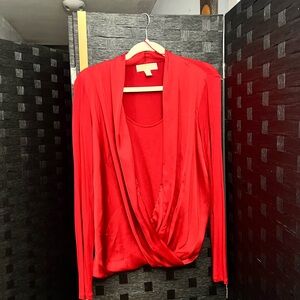 Michael Kors Red Wrap Blouse Long Sleeve
